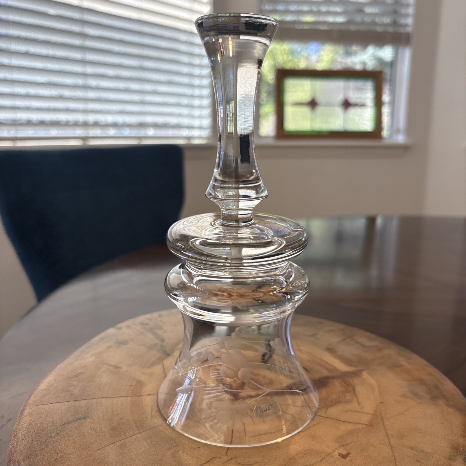 Vintage Krosno Clear Floral Etched Crystal Bell Poland No Clacker Glass Collect