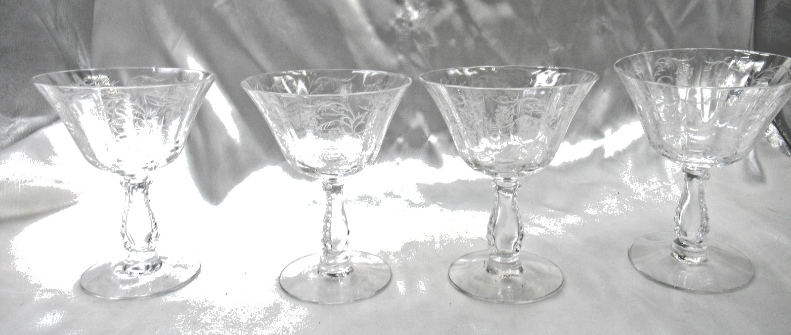 Vintage Fostoria Floral Sherbet Glasses Set Of 4 Marked Heather Pattern