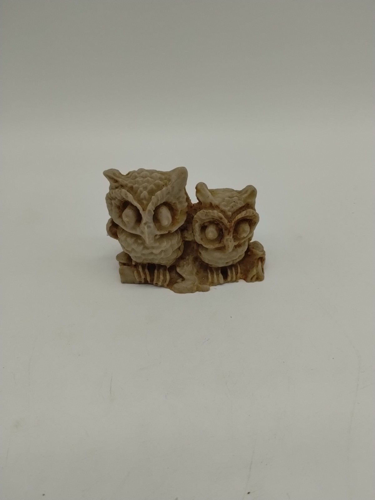 Vintage Miniature Beige Owl Pair On Limb  2