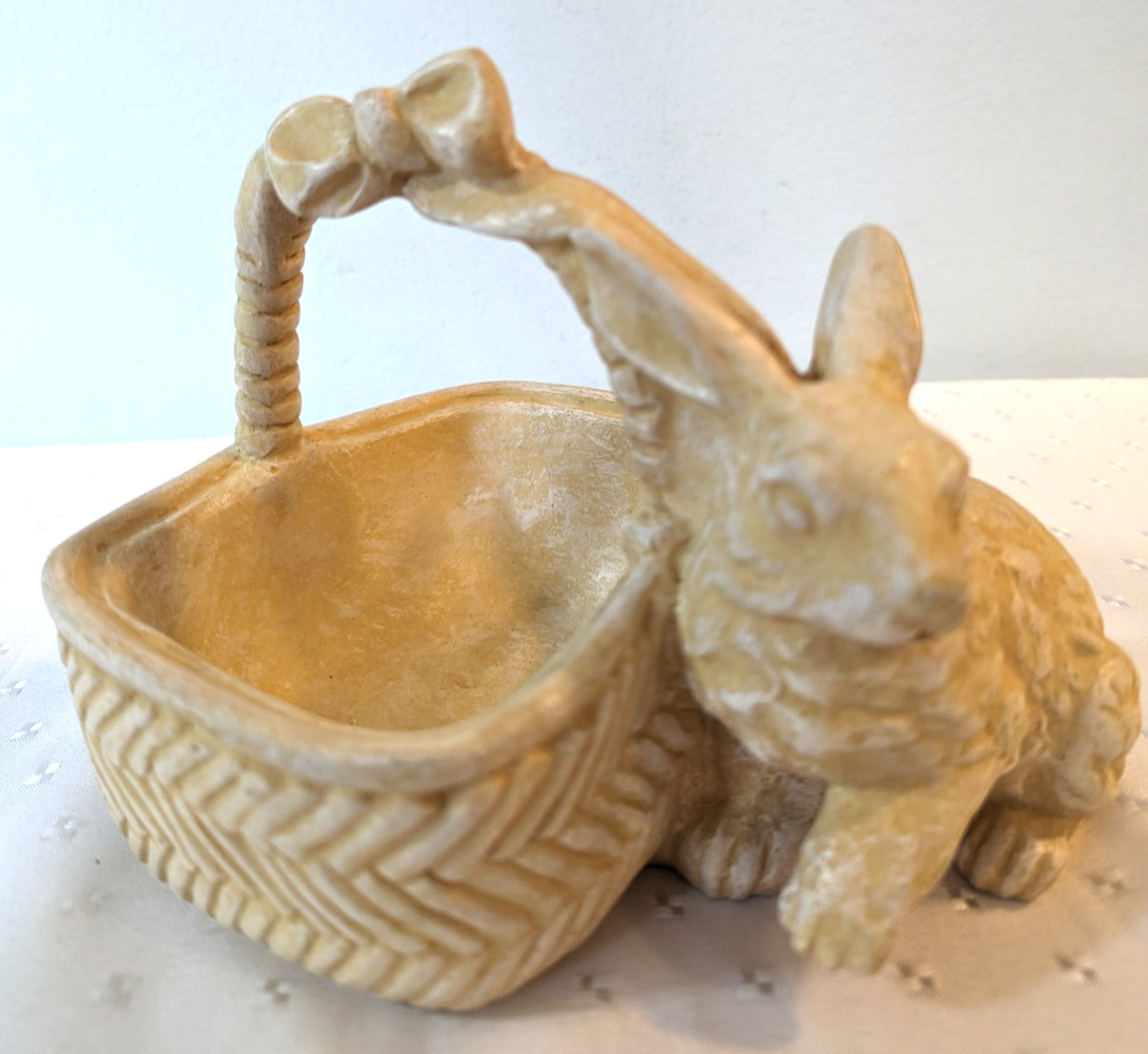 1995 Vintage Ceramic Fitz & Floyd Bunny Rabbit Woven Basket- Planter 6”H 7”W 1995 Vintage Ceramic Fitz & Floyd Bunny Rabbit Woven Basket- Planter 6”H 7”W
