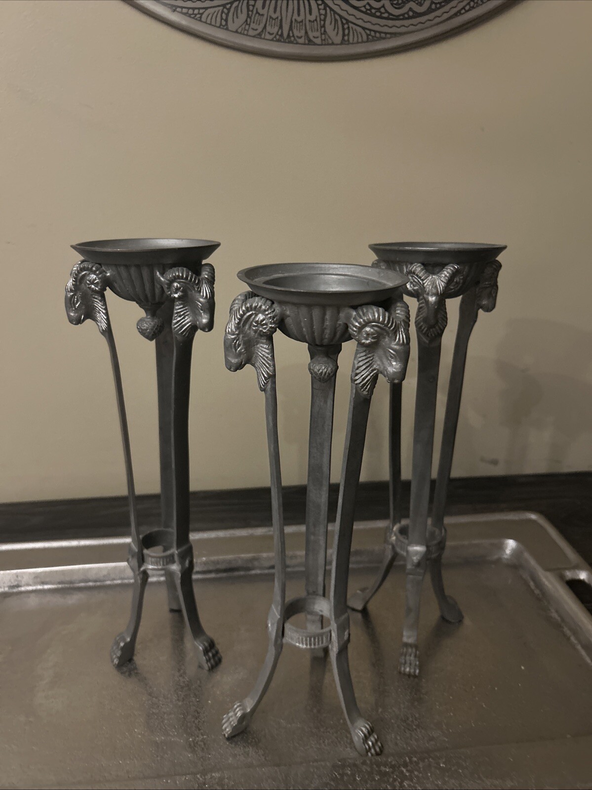 Vintage Greek Candle Silver Holders 12 In Vintage Greek Candle Silver Holders 12 In