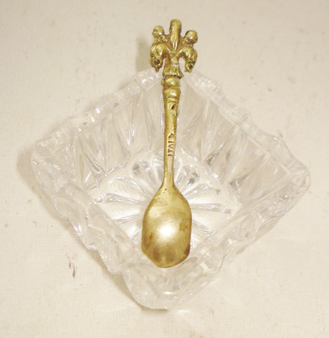  VINTAGE ART DECO ITALIAN CRYSTAL OPEN SALT CELLAR SPARKLING DESIGN NR