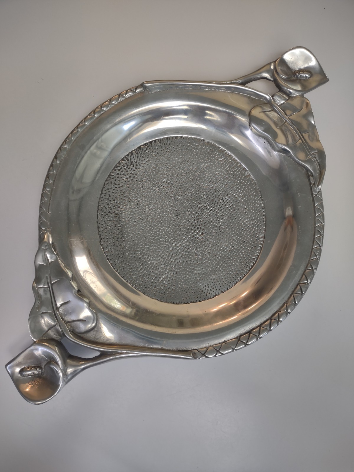 Round Pewter Server Tray W/ Please Lily Handles