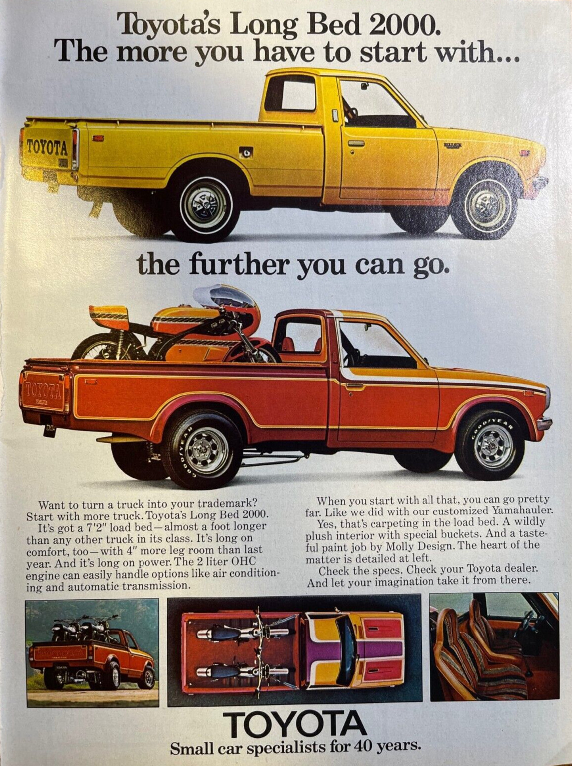1974 Vintage Magazine Advertisement Toyota Long Bed 2000 Pickup