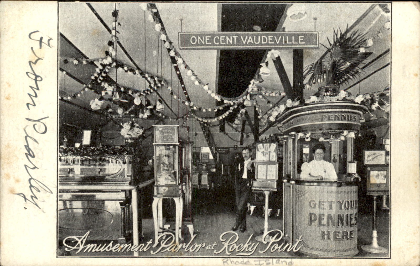 Rocky Point Rhode Island RI Amusement Parlor 1cent Vaudeville c1910 Postcard bhn