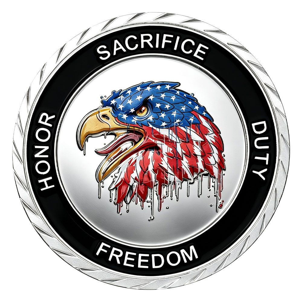 Flag Freedom Eagle in Gold Honoring Our Veterans and Active-Duty Service Members