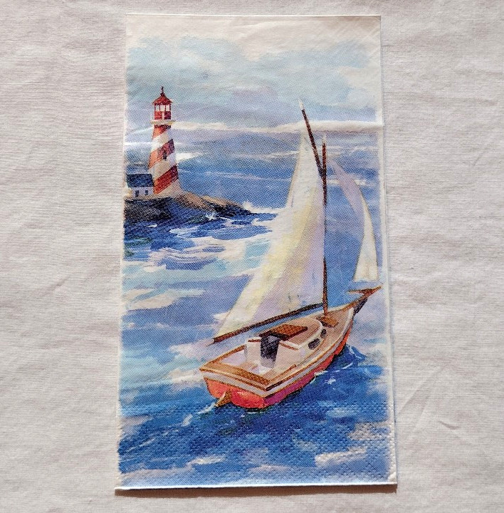 BEAUTIFUL SAILBOAT & LIGHTHOUSE ~ 2 Individual Paper TOWELETTE Decoupage Napkins