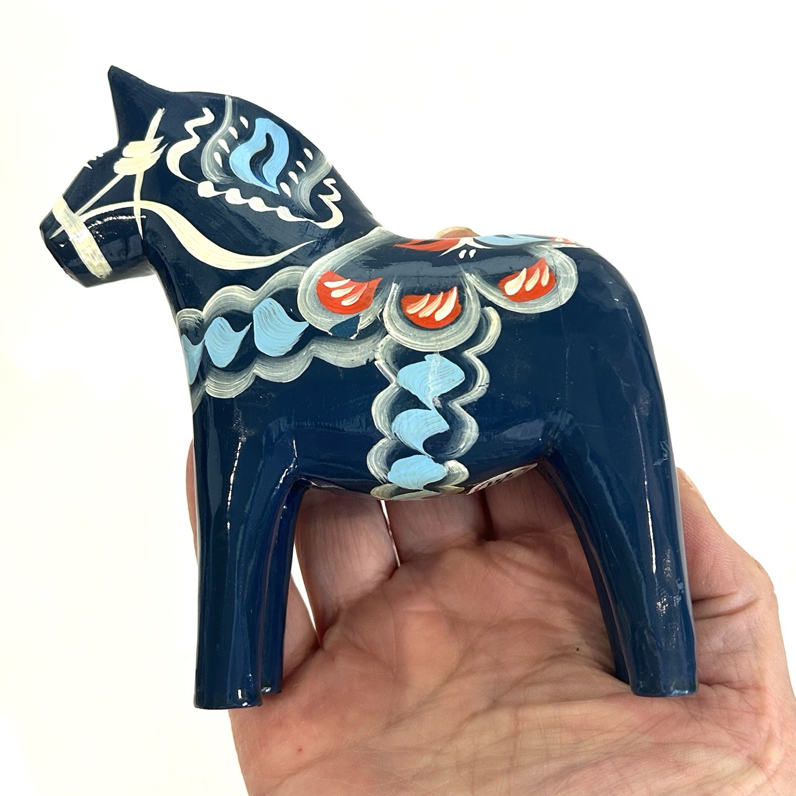 Vintage Dala Horse Grannas Olsen Blue 5” Swedish Folk Art READ