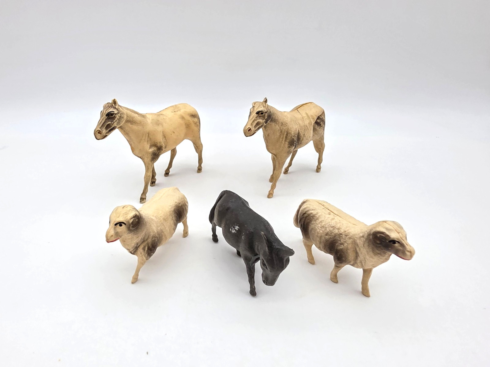 VINTAGE CHRISTMAS VISCOLOID CELLULOID HORSE SHEEP DONKEY NATIVITY ANIMAL FIGURES
