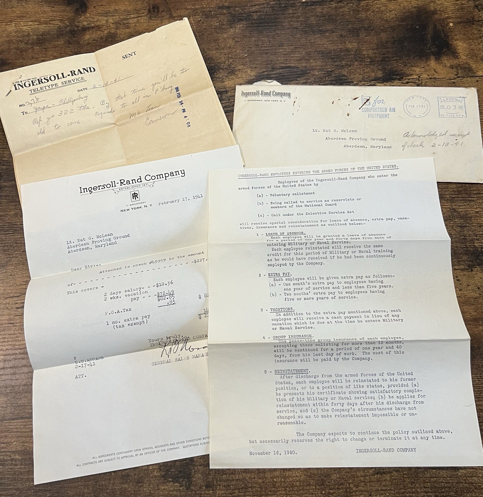 1941 WWII Ingersoll Rand Letters Telegram Aberdeen Proving Ground Military Lot