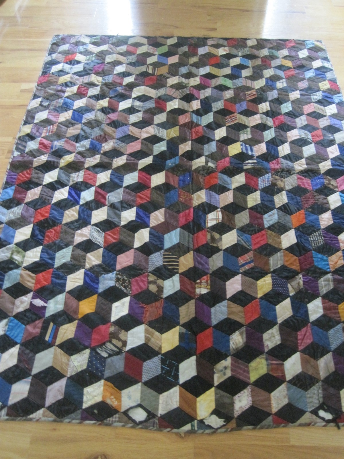 Antique Crazy Quilt Tumbling Block Parlor Quilt 1890s 76