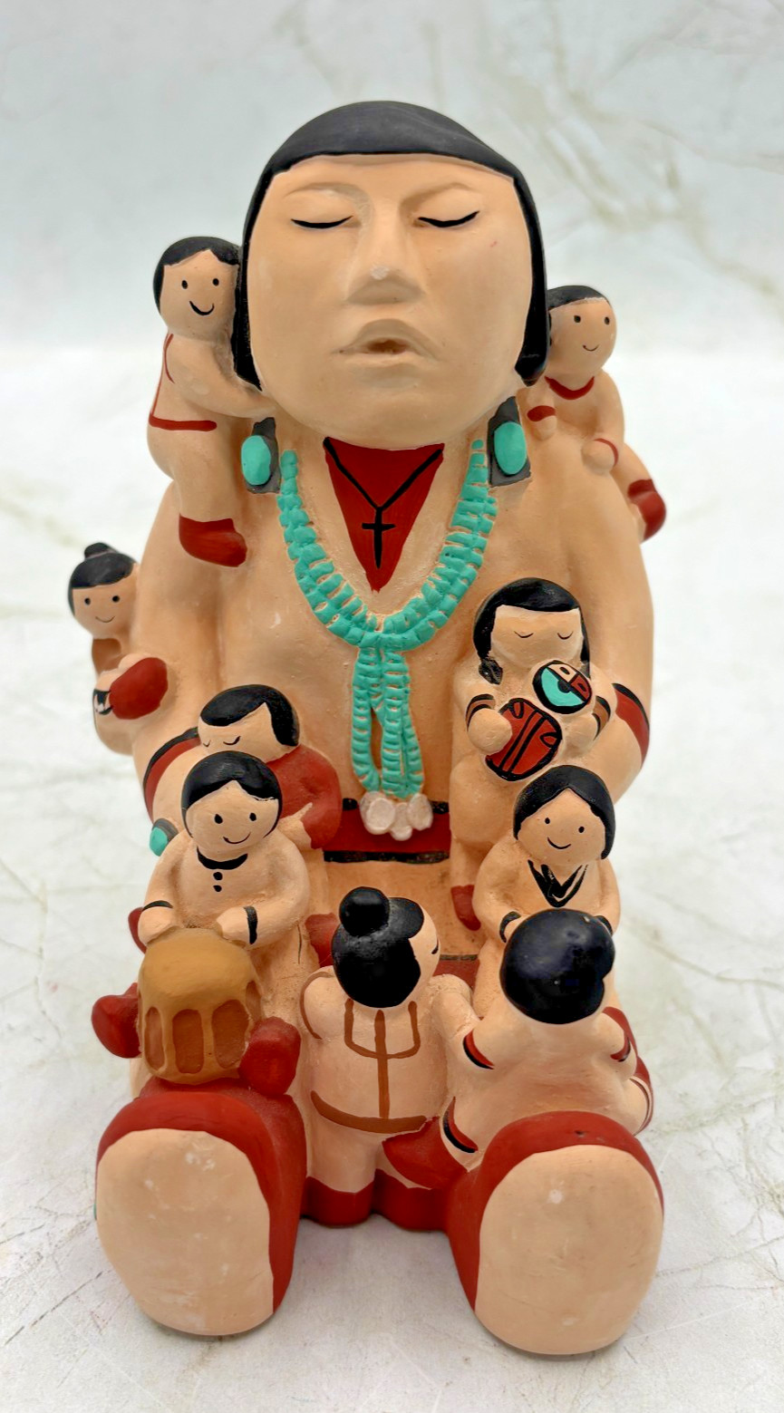 Vintage 1986 Signed Teissedre Native American Storyteller With Children Figurine