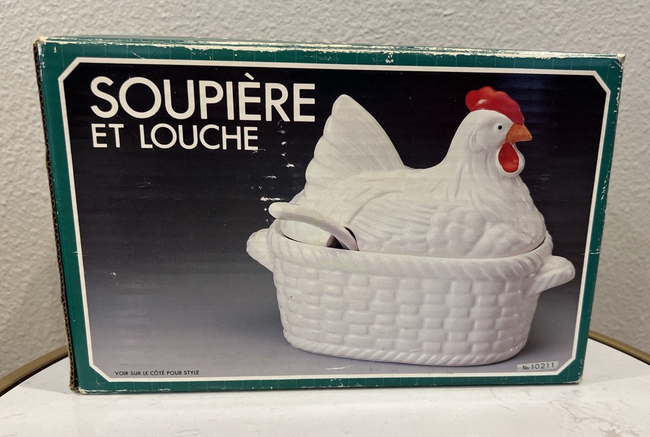 Vintage White Ceramic Hen On Nest - Made In Japan Farmhouse Kitchen Decor