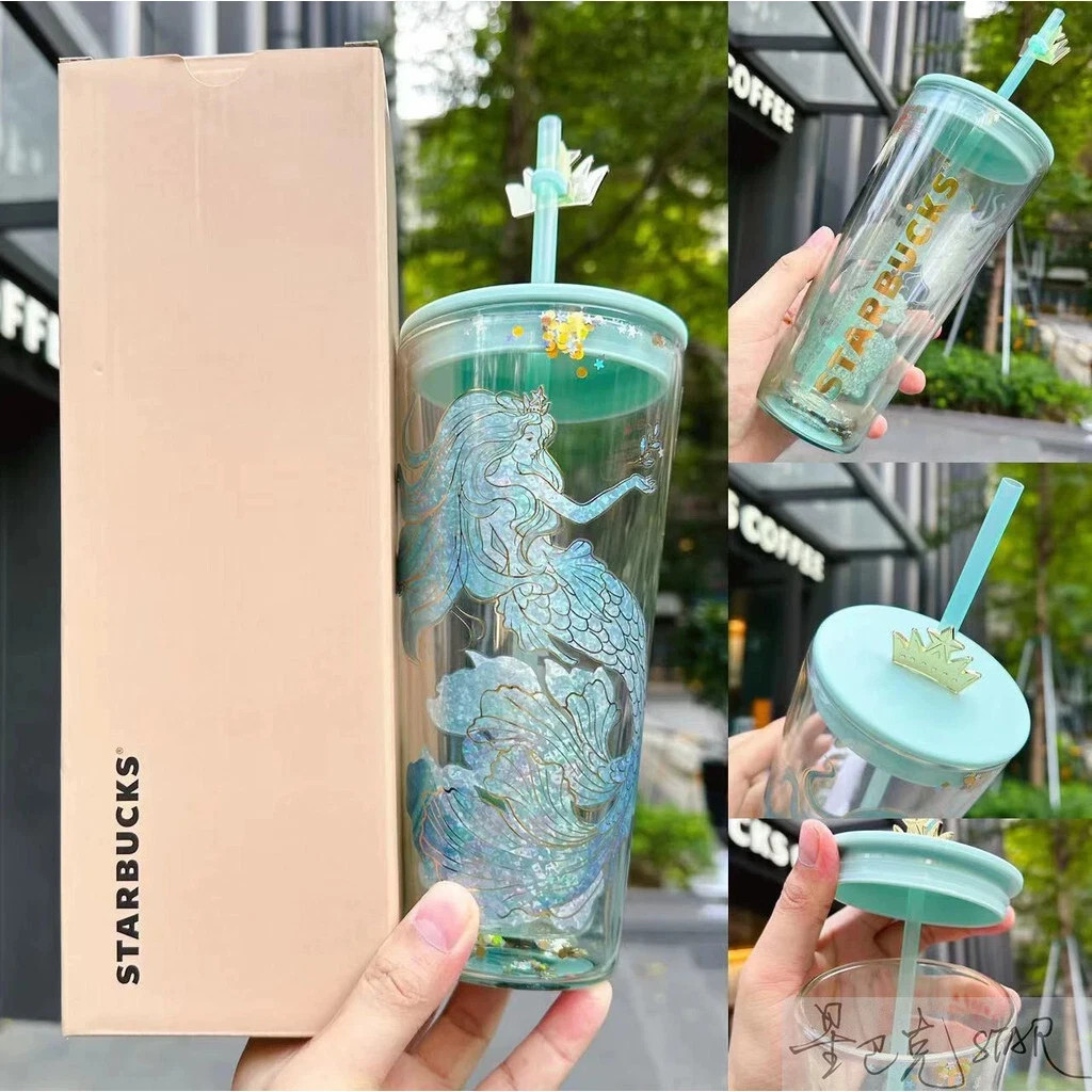 Starbucks Cup Gradient Double-layer Glass Straw Cup Crown Mermaid Marine Series