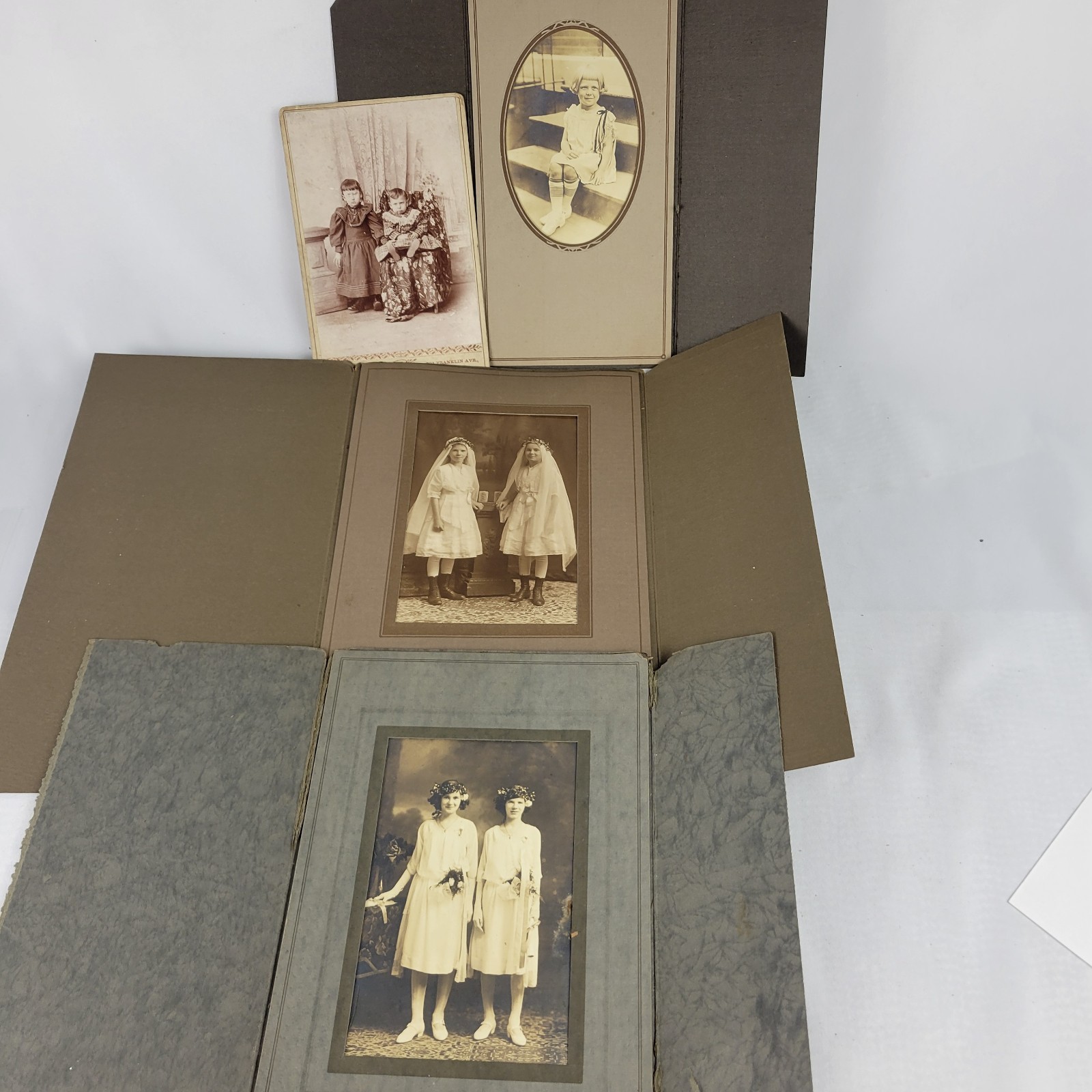 Antique 1890s 1900s Twin Children Portrait Photos Brother Sister STL MO Folding
