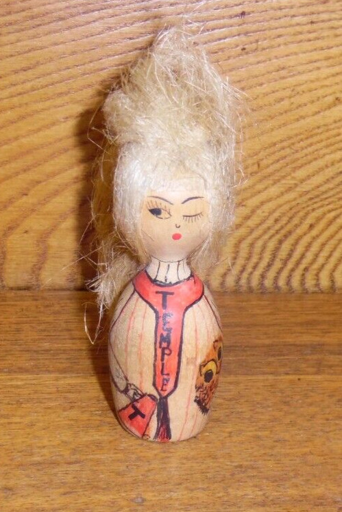 Vintage Svenskt Handarbete Wood Doll - Temple University Owls Cheerleader -3.5 Vintage Svenskt Handarbete Wood Doll - Temple University Owls Cheerleader -3.5