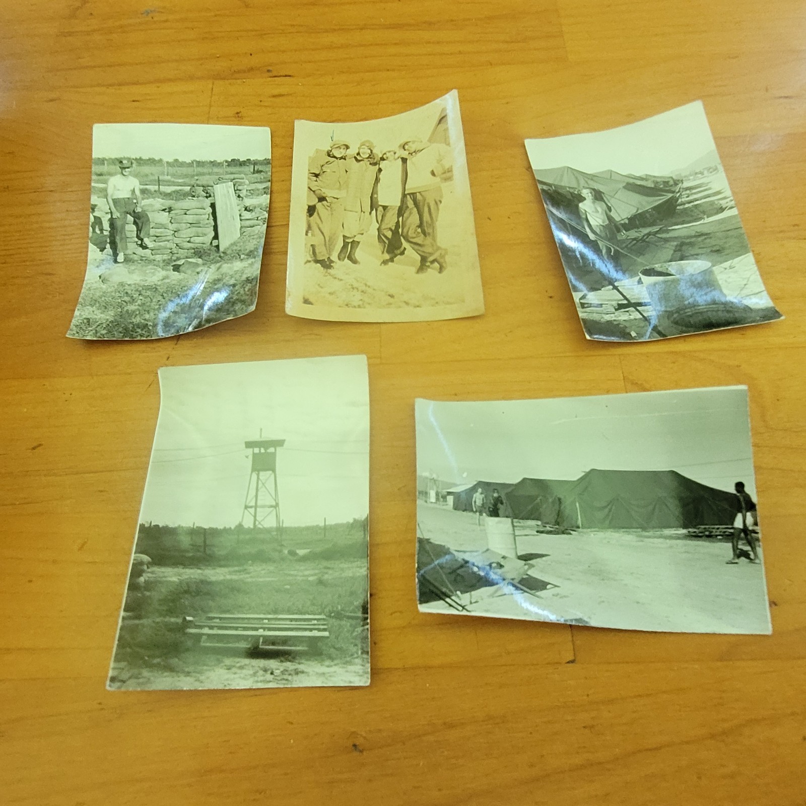 Vintage Military Photo Lot Soldiers Tents Sandbags Watchtower Snapshots