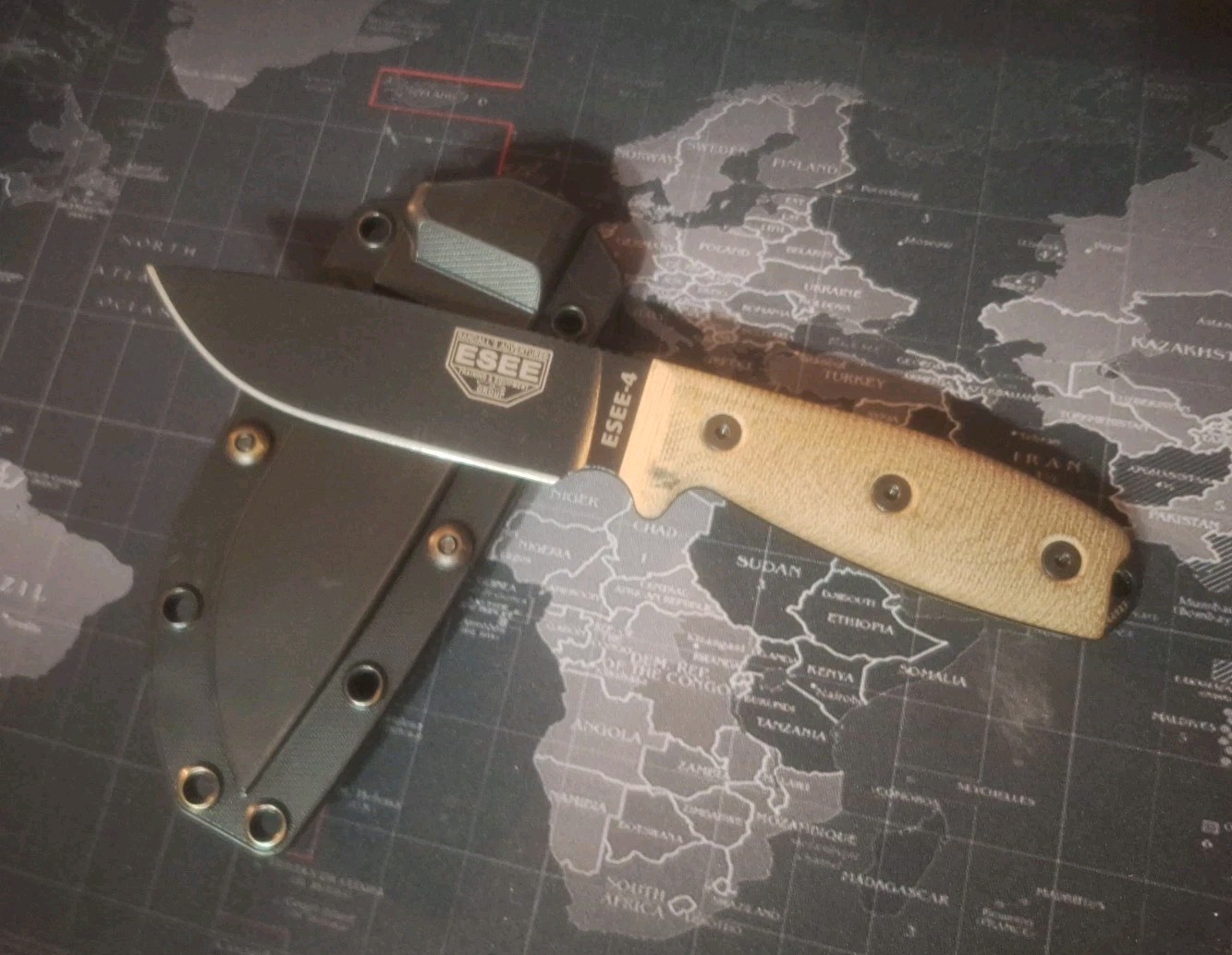 ESEE KNIFE ESEE-4 ROWEN  KYDEX SHEATH USA VERY GOOD COND LIMITED USE