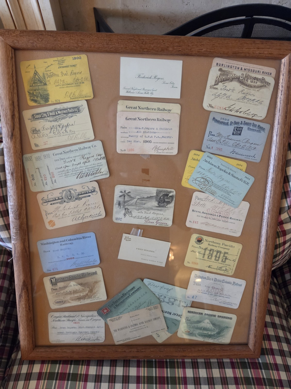 Vintage 19th Century Rare Lot of Railroad Railway Pass Tickets (Framed)