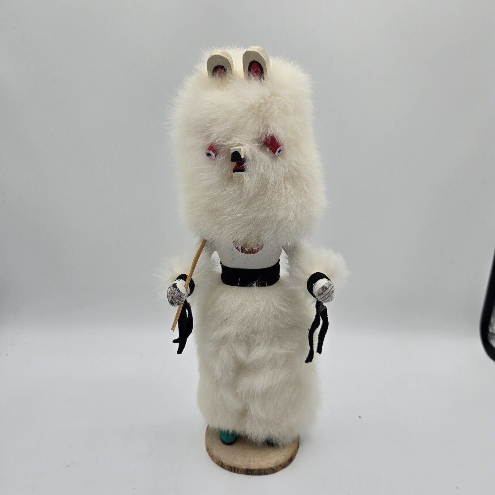 Vintage Native American White Bear Kachina Doll Figurine 2-Pc Signed R. Grey 10\
