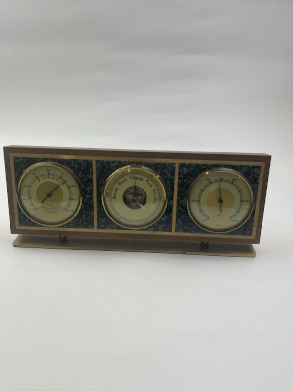 Vintage Thermometer Barometer Hygro Wood Brass Tabletop MCM West Germany