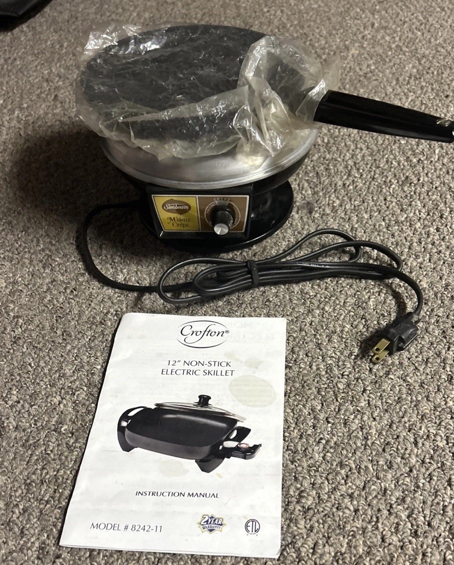 Vintage Sunbeam M'sieur Crepe Electric Crepe Maker Original Pan Model 30-10