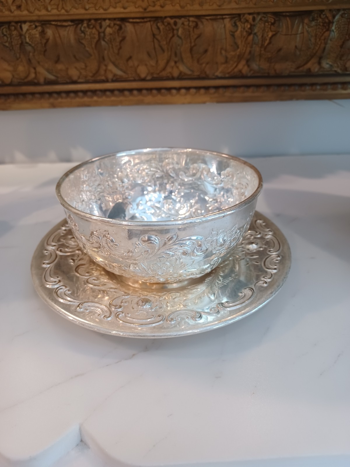 Santa Fe Railroad Vintage Dining Car Silver Finger Bowl and Tray