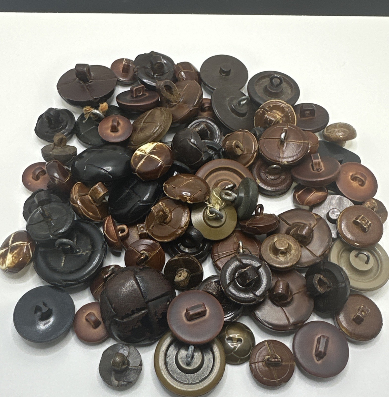 Vintage Brown Black Dome Woven Buttons Shank Lot of 75 Coats Leather & Plastic