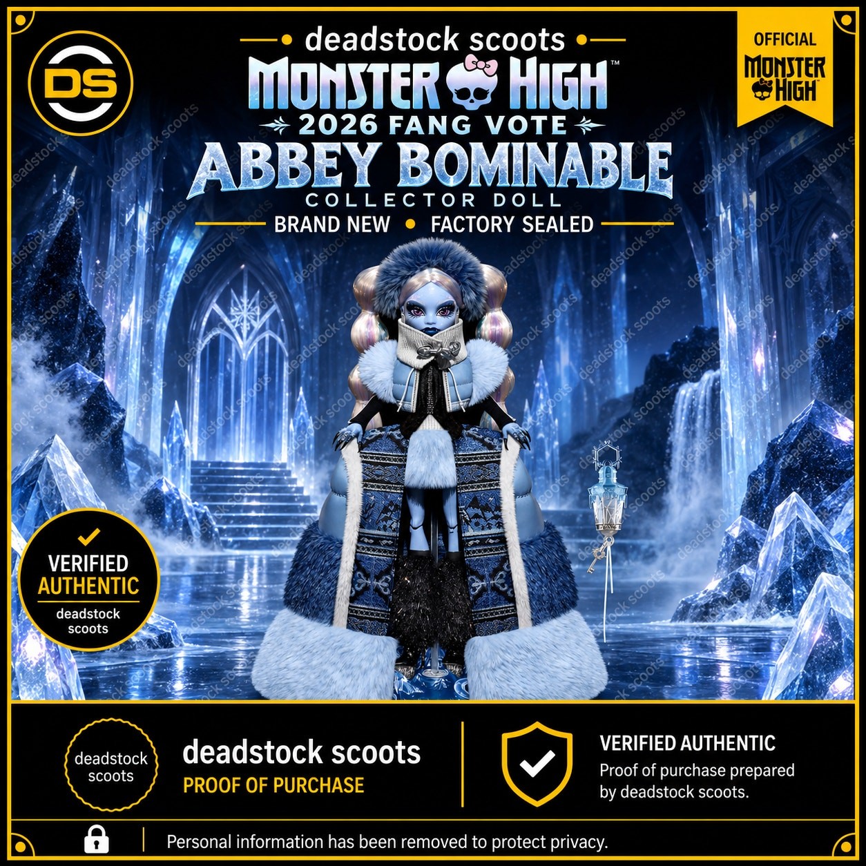 Monster High 2026 Fang Vote Abbey Bominable Doll Mattel Creations COA