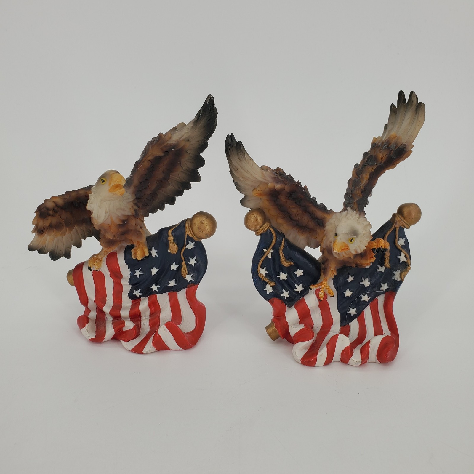 2 Vintage Bald Eagle American Flag Resin Figurines Patriotic USA Decor Statue 5