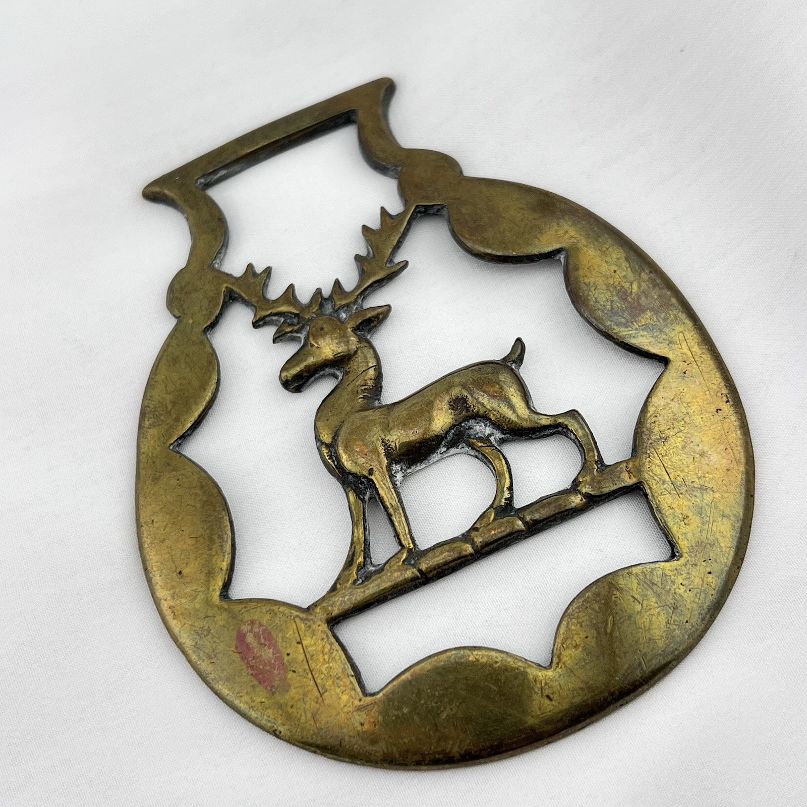 Brass Horse Medallion Antique English Hunt Buck Stag Deer Majestic Show Harness
