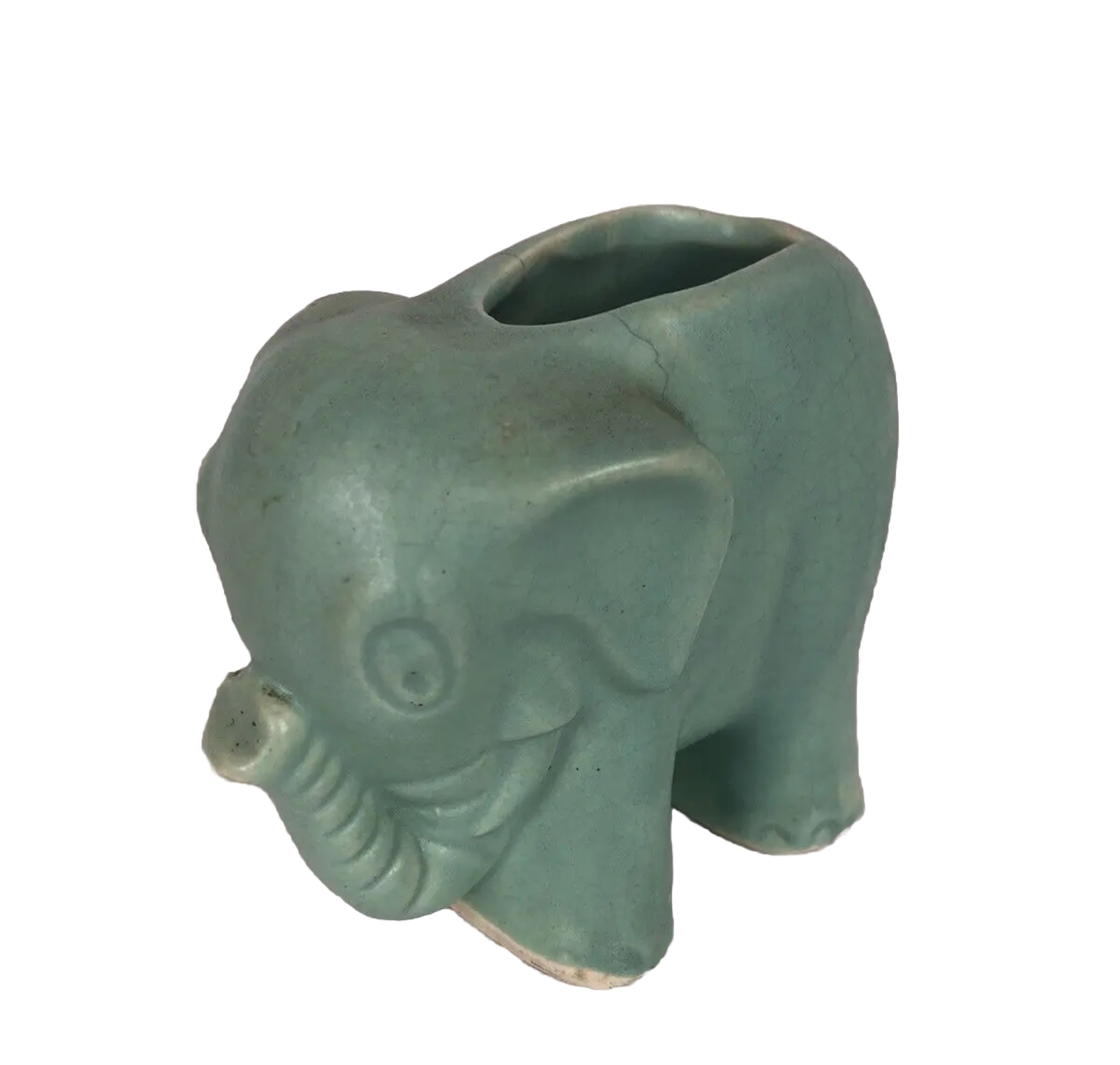 Vintage McCoy Elephant Trunk Up Planter Matte Glaze Celadon  MCM Farmhemian Flaw