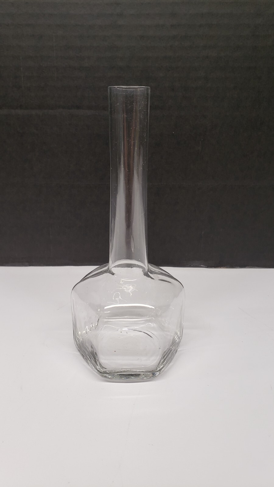 Vintage Fluted Bud Vase Clear Glass Hexagon Base Minimalist Elegant Dainty