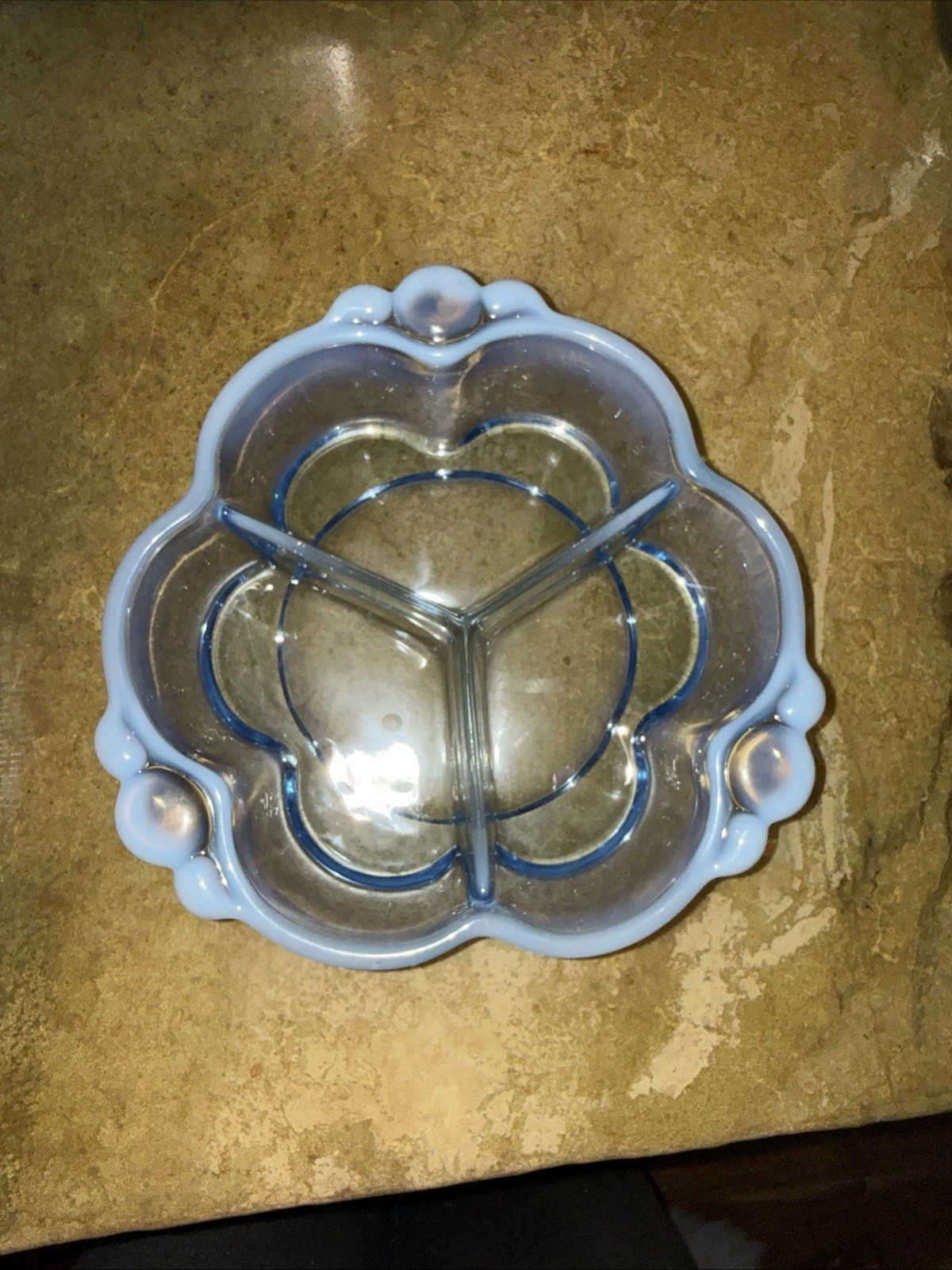 Vintage Duncan Miller Candy Dish Blue Opalescent 3 Compartment