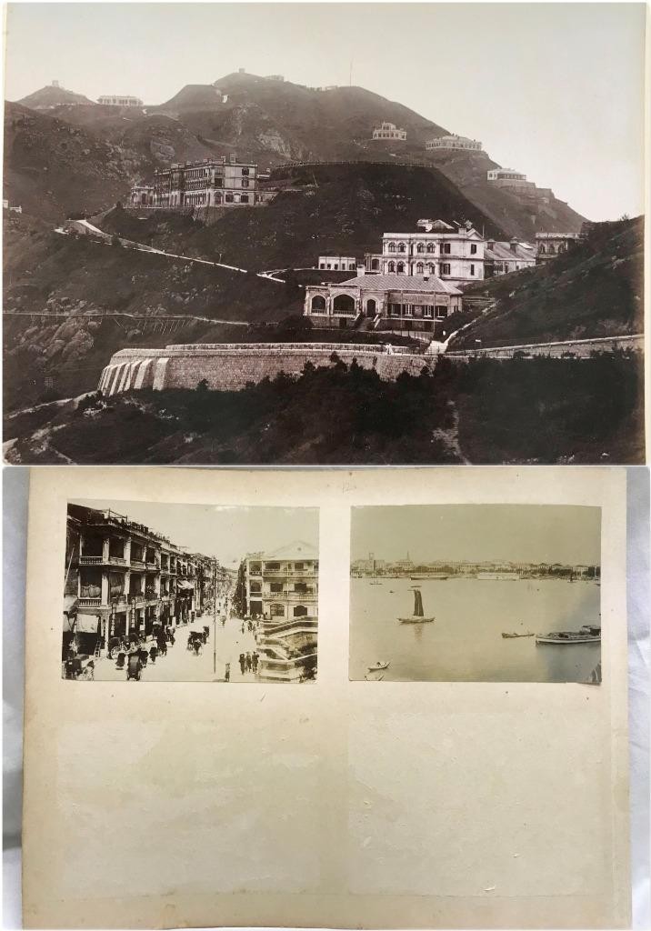 1L + 2S 1880/90 ALBUMEN PHOTO CHINA HONG KONG BUILDINGS ON PEAK STREET HARBOUR