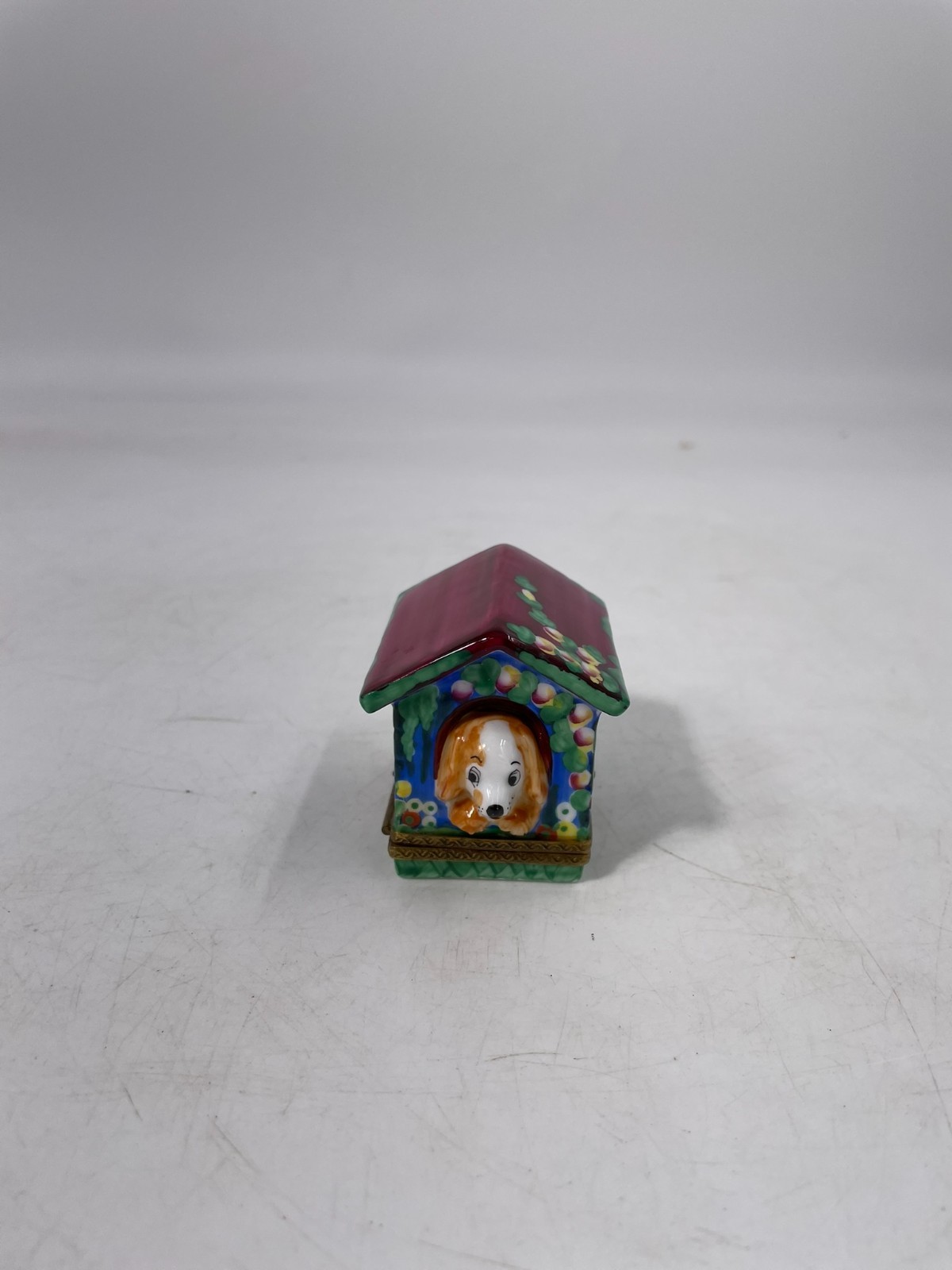 Rochard Limoges France Hand Painted Doghouse Dog Porcelain Trinket Box 