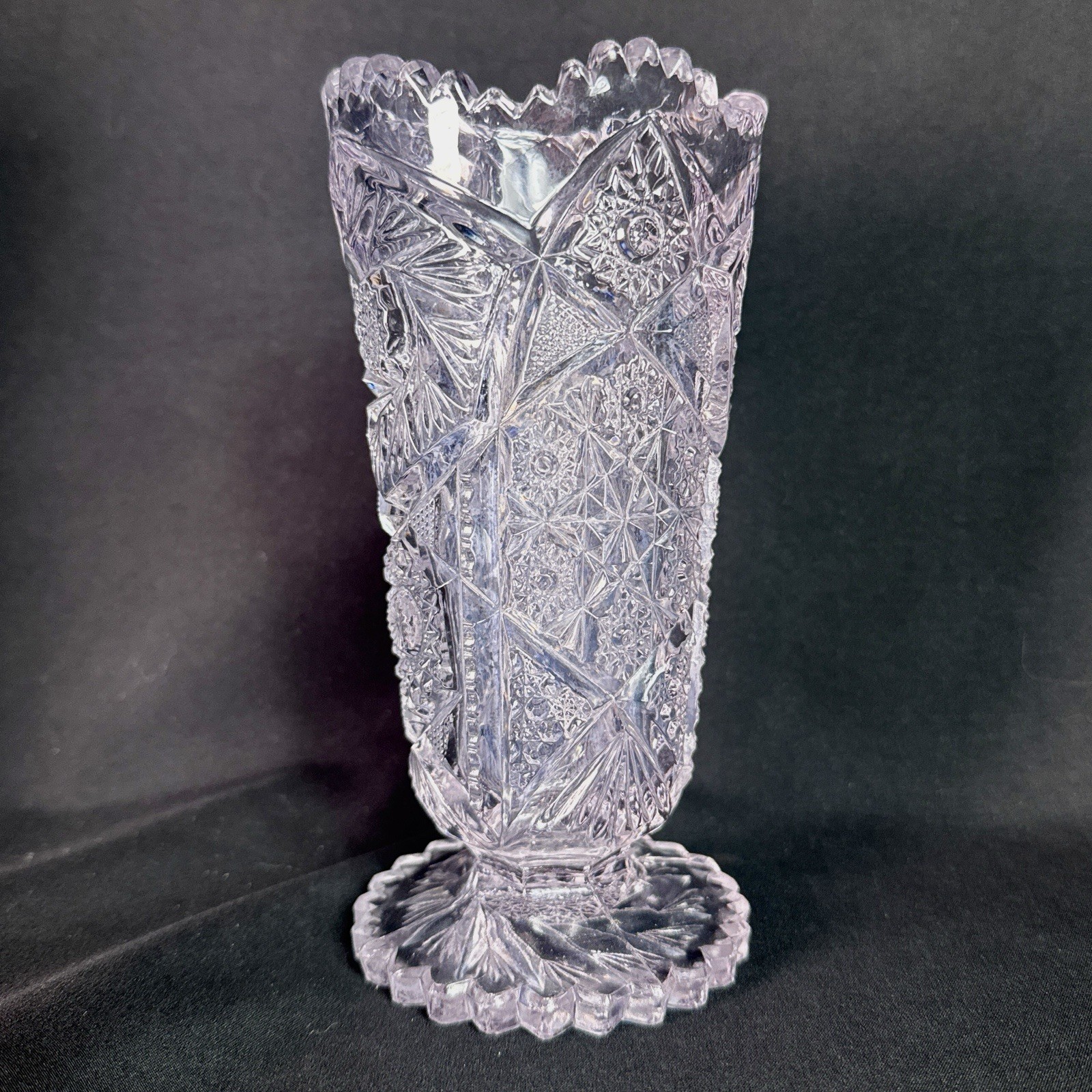 Vintage Lavender Bohemian Cut Glass Crystal Pedestal Vase