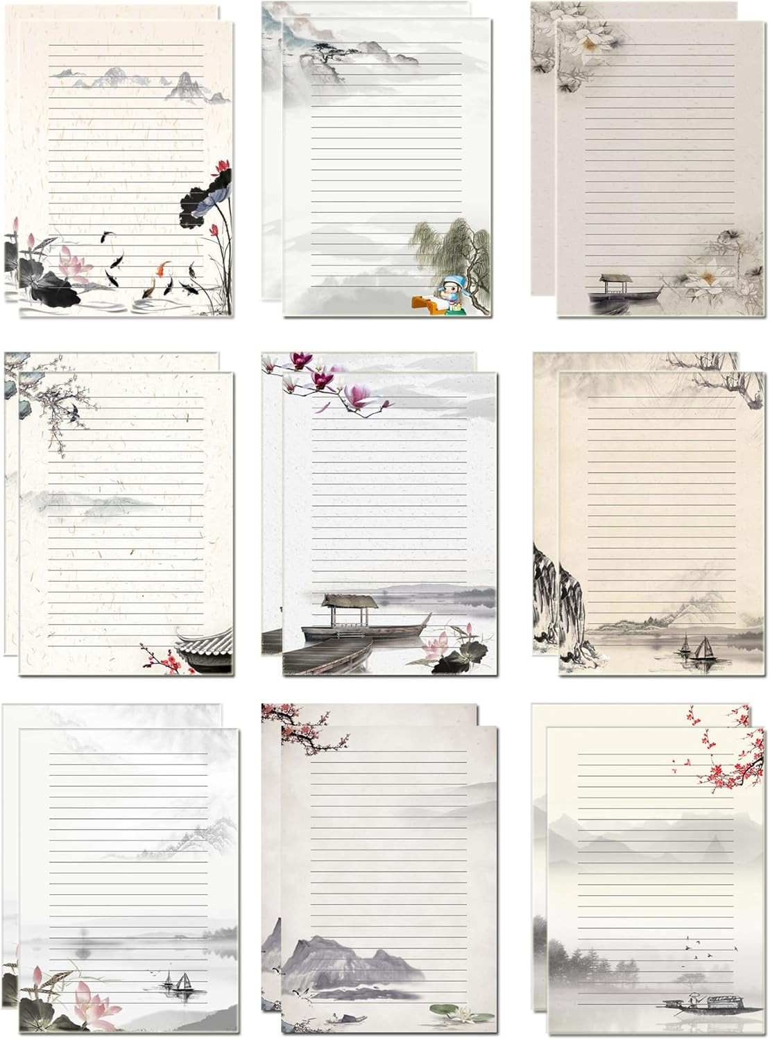 50 Sheets Vintage Lined Stationery Paper A4 100 GSM 10 Unique Writing Designs