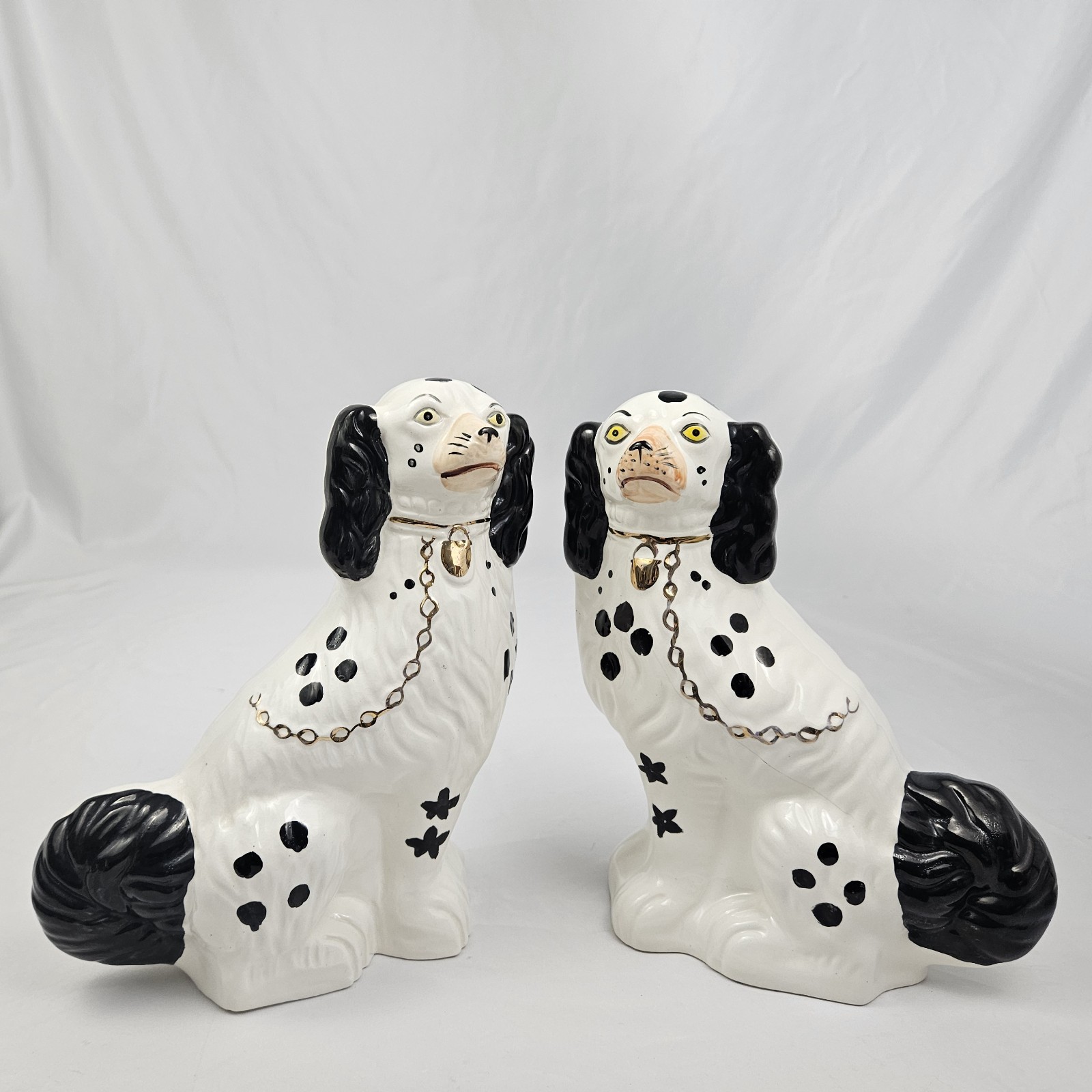 Vintage Staffordshire Style Spaniel Dog pair Seated Porcelain 10” Tall