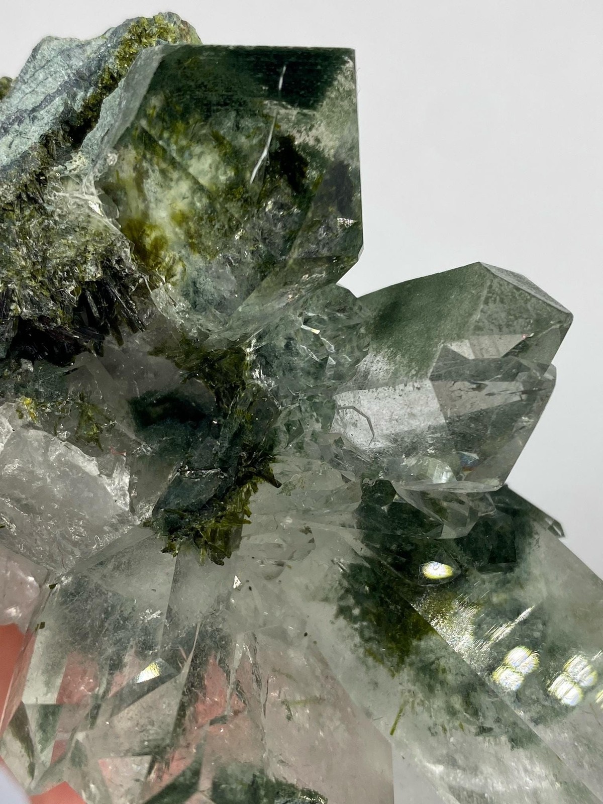 Epidote Included Water Clear Himalayan Quartz Cluster See Video Epidote Included Water Clear Himalayan Quartz Cluster See Video