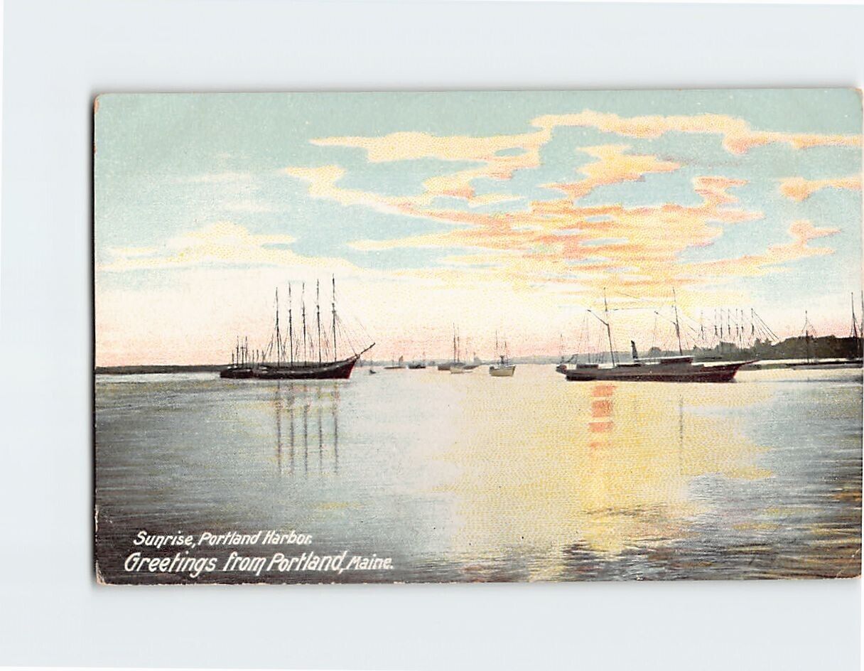 Postcard Sunrise Portland Harbor Greetings from Portland Maine USA