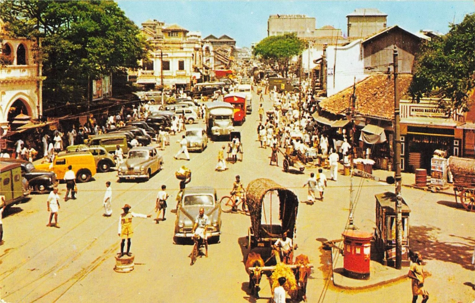 Vintage Pettah Colombo Ceylon Street Scene Postcard 1950s Sri Lanka Cars