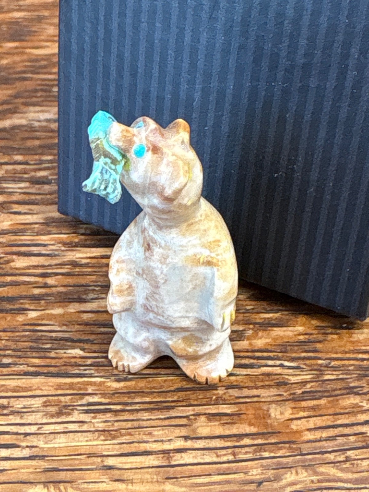 Vintage Zuni Fetish Standing Bear with Turquoise Fish in Mouth