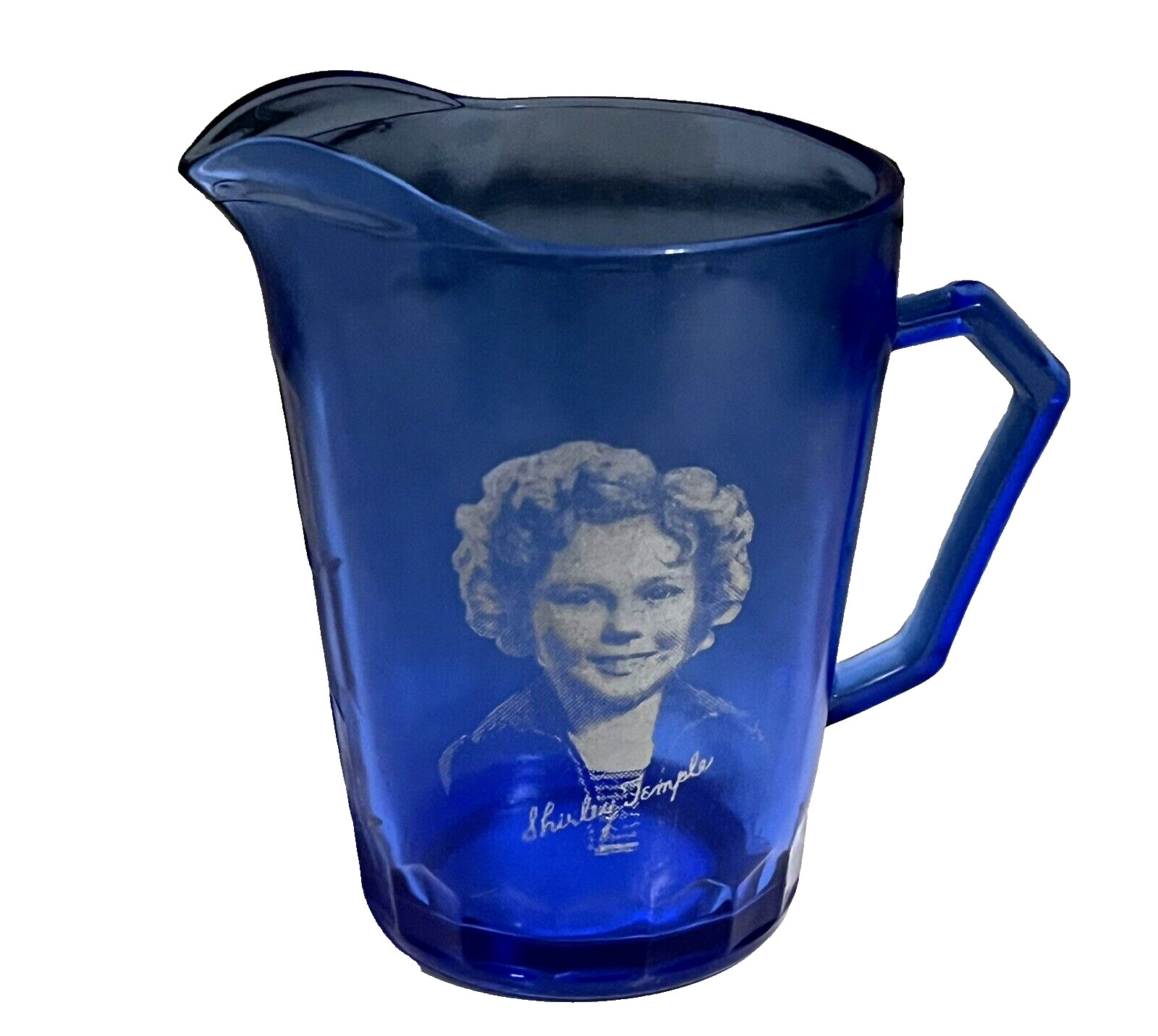 Vintage Shirley Temple Cobalt Blue Glass Pitcher 4.4 inch