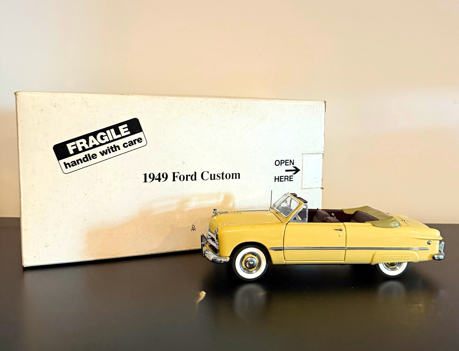 Danbury Mint 1949 Ford Custom Convertible Yellow Diecast Model Car with Box