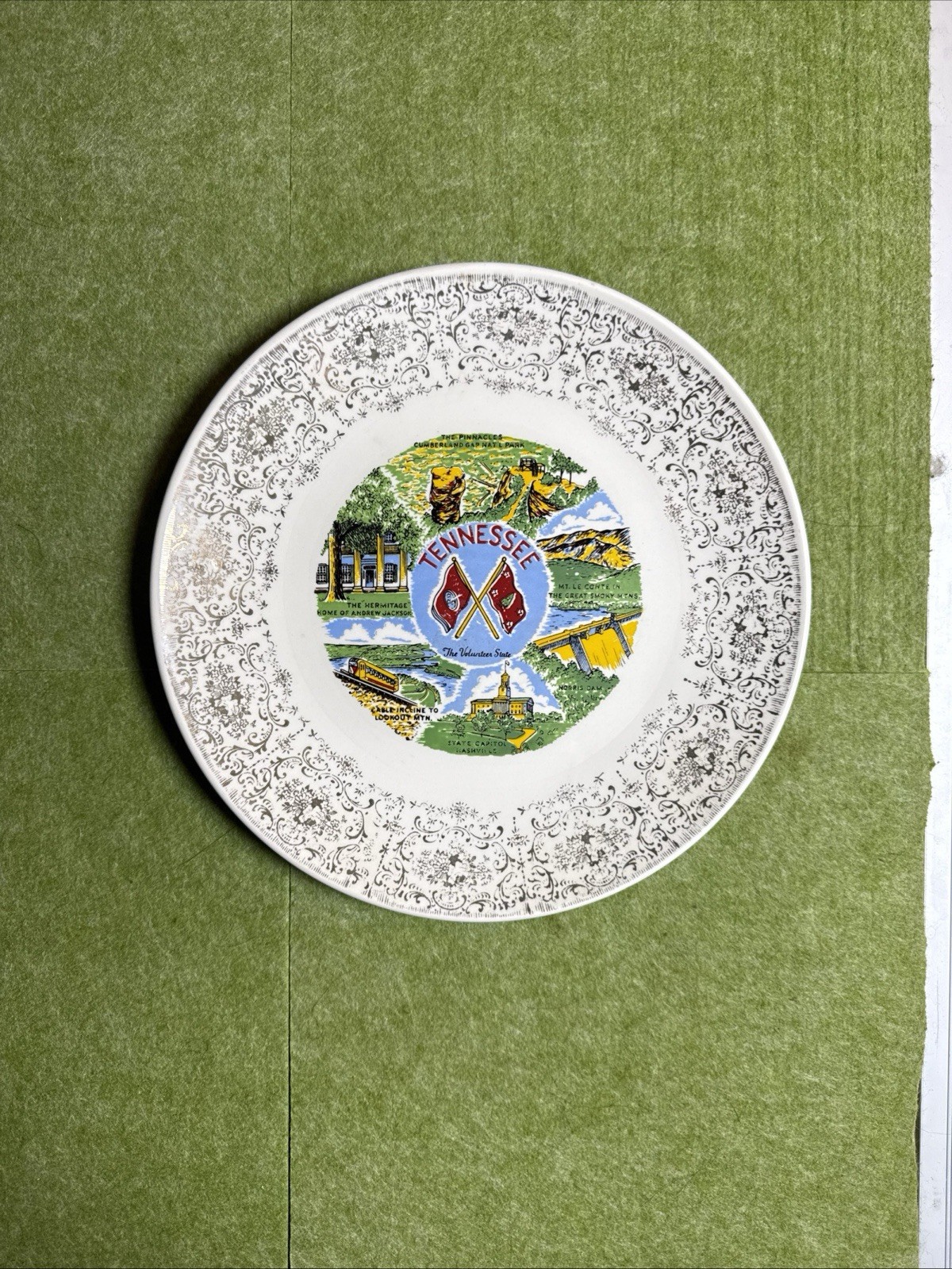 Vintage Tennessee 9” State Plate Souvenir Cumberland Gap Ntnl Park Norris Dam