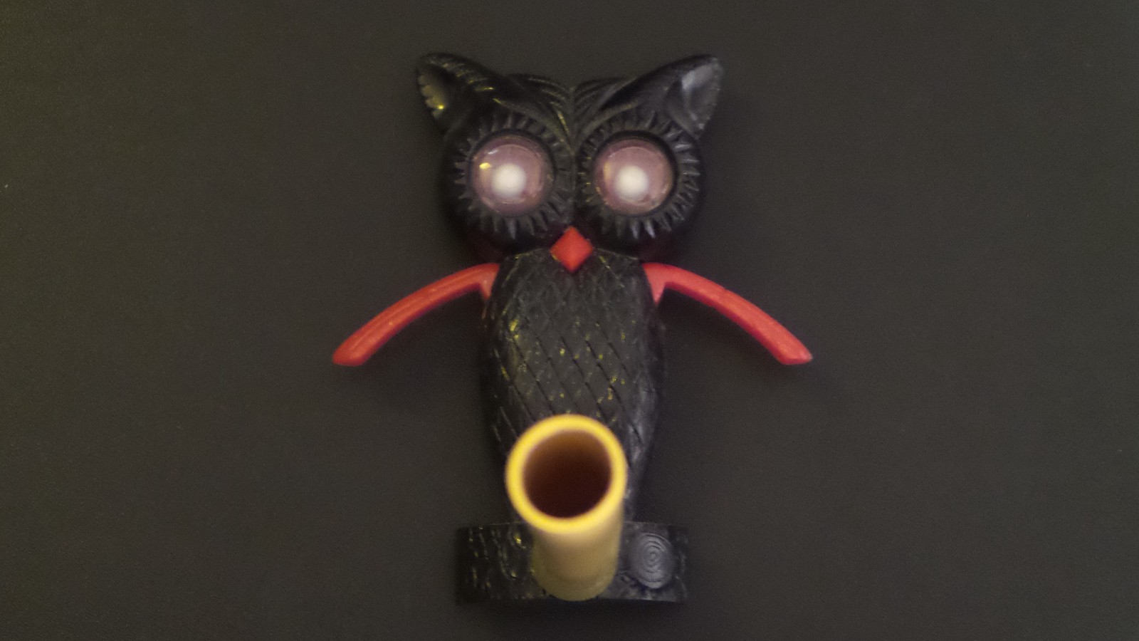 Vintage 1950's Rosbro Halloween Black/Red Owl Whistle Hard Plastic Toy ~WORKS~ Vintage 1950's Rosbro Halloween Black/Red Owl Whistle Hard Plastic Toy ~WORKS~
