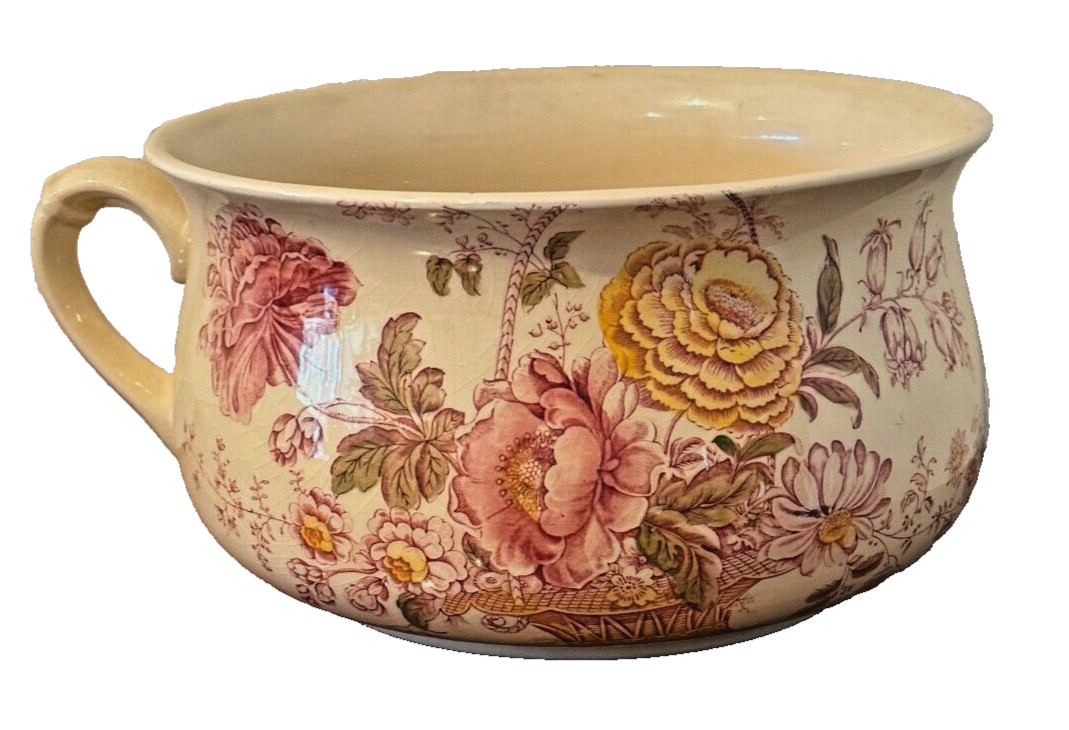 Antique Charlotte Royal Crownford Staffordshire Floral Transferware Chamber Pot