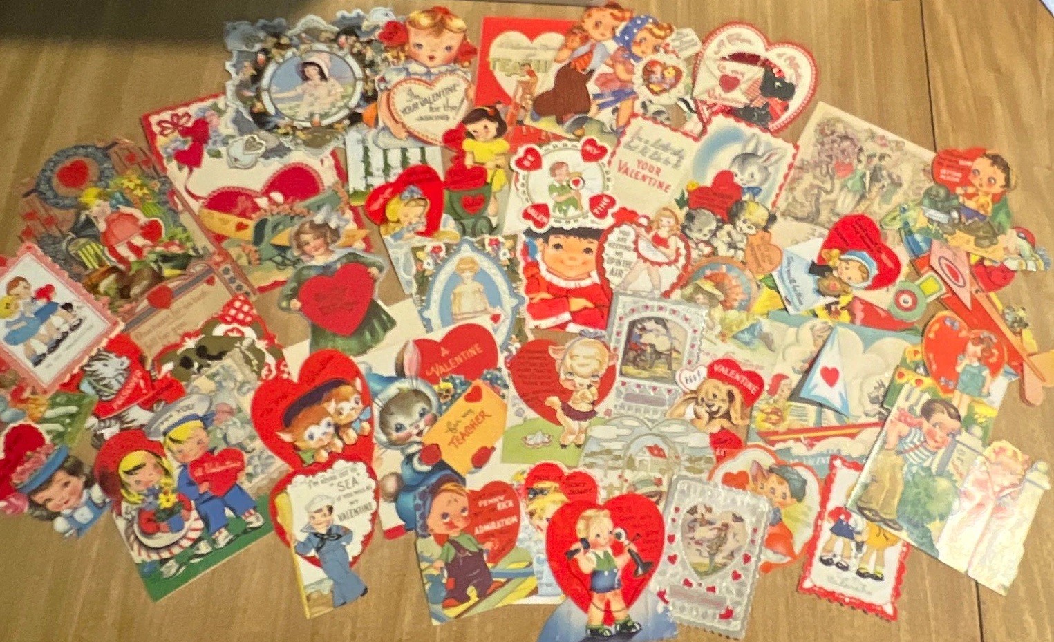 Vintage Valentine’s Day Cards Assorted Lot of 50 die-cut 1940,s-60’s