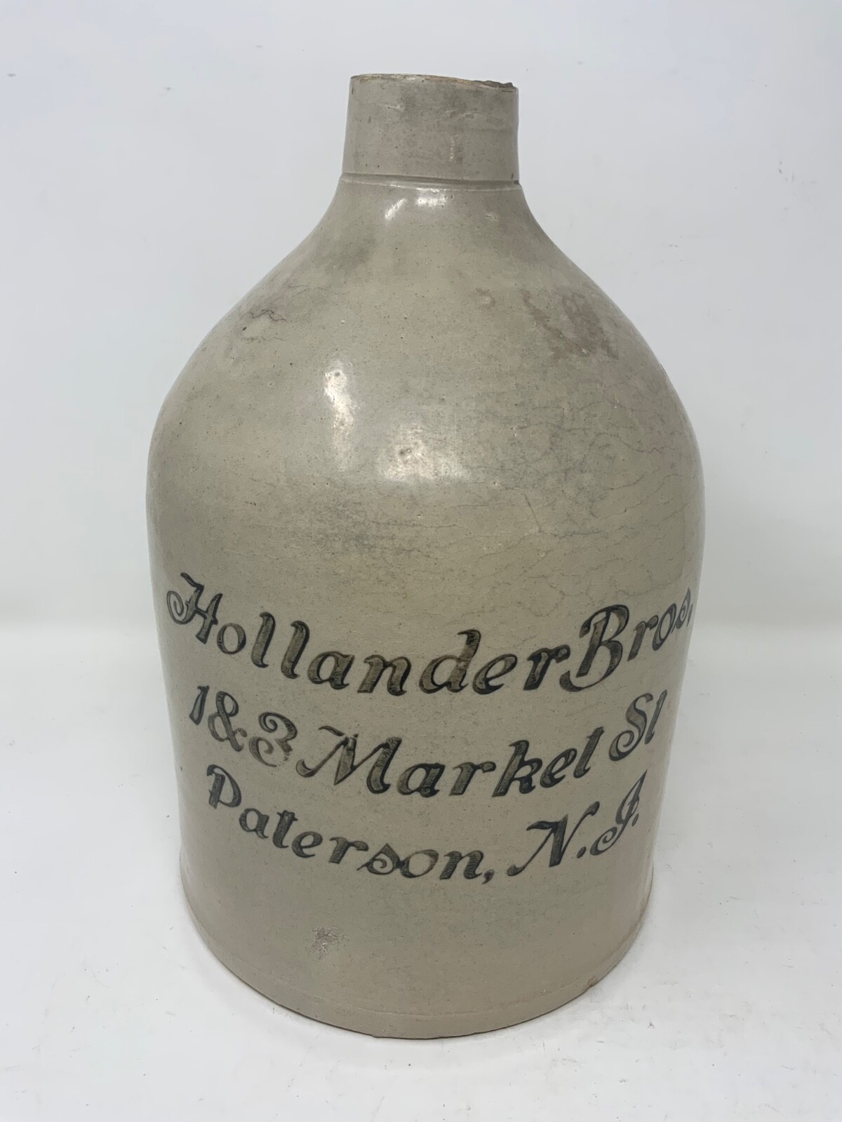 Antique Hollander Bros Patterson NJ 1 Gallon Advertising Stonewear Jug